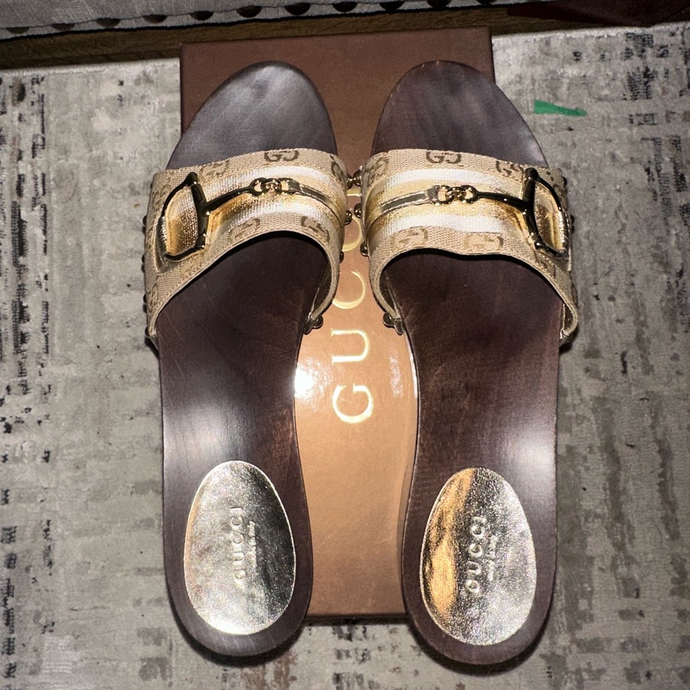 Gucci Vintage Wood Clog Slides BRAND NEW